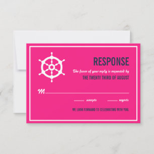 Navyblau und Hot Pink Nautische Hochzeit RSVP Karte