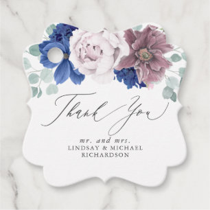 Navyblau und Mauve Blumen Elegantes Dankeschön Geschenkanhänger