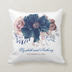 Navyblau und Mauve Blumen Elegantes Wasserfarbdesi Kissen