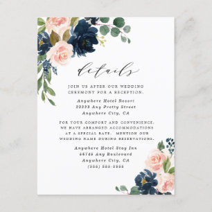 Navyblau- und rosafarbene florale Country-Hochzeit Begleitkarte