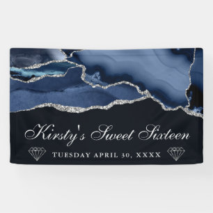 Navyblau und Silber Glitter Achat Sweet Sixteen Banner