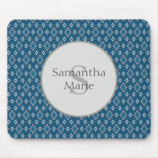 Navyblau- und Weiß-Diamant-Monogramm-Mauspad Mousepad (Vorne)