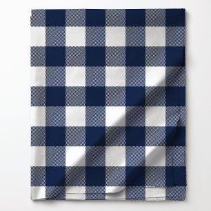 Navyblau und Weiß gepunktetes Büffelkaromuster Stoff