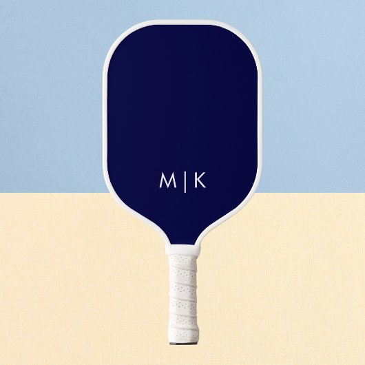 Navyblau und Weiß | Modernes Monogramm Pickleball Schläger