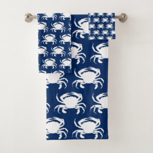 Navyblau und weiße Krabben Badhandtuch Set