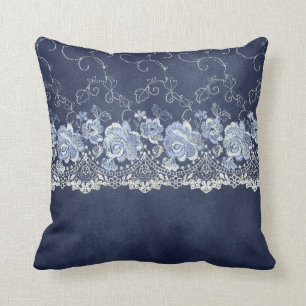 Navyblau und weiße Spitze Kissen