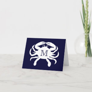 Navyblau und weißes Krabbenmonogramm Dankeskarte