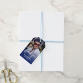 Navyblau verlaufendes Foto Geburtstag Danke Geschenkanhänger (Mit Garn)