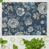 Navyblau vintage Blumen Botanik Muster Geschirrtuch (Gefaltet)