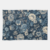 Navyblau vintage Blumen Botanik Muster Geschirrtuch (Horizontal)
