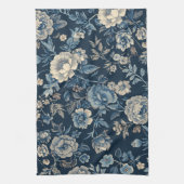 Navyblau vintage Blumen Botanik Muster Geschirrtuch (Vertikal)
