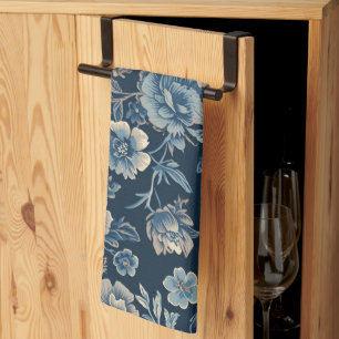 Navyblau vintage Blumen Botanik Muster Geschirrtuch