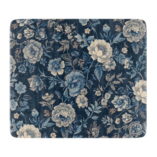Navyblau vintage Blumen Botanik Muster Schneidebrett (Vorderseite)