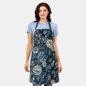 Navyblau vintage Blumen Botanik Muster Schürze (Getragen)