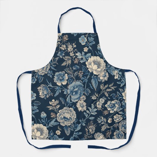 Navyblau vintage Blumen Botanik Muster Schürze (Vorderseite)