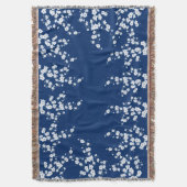 Navyblau Weiße Kirschblüte  Decke (Vorderseite Vertikal)