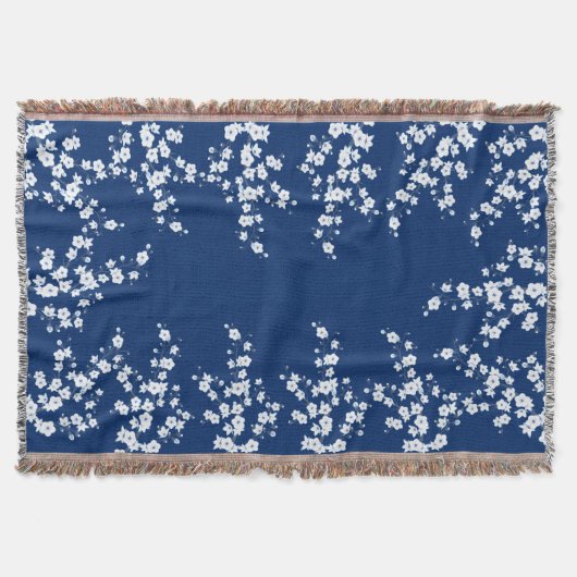 Navyblau Weiße Kirschblüte  Decke (Vorderseite)