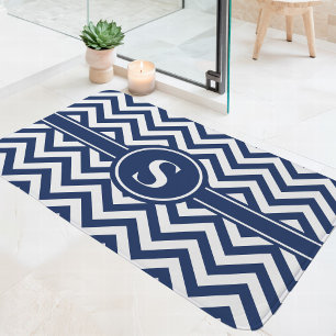 Navyblau-weißes Chevron-Monogramm Badematte