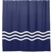 Navyblau-weißes Küstenwellenmuster Duschvorhang (Vorderseite)