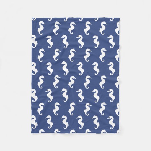 Navyblau-weißes Seepferdchen-Muster Fleecedecke (Vorderseite)
