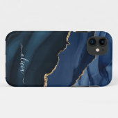 Navyblaue Achat-Geode Gold-Monogramm Case-Mate iPhone Hülle (Rückseite (Horizontal))