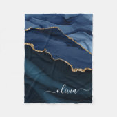 Navyblaue Achat-Geode Gold-Monogramm Fleecedecke (Vorderseite)