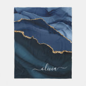 Navyblaue Achat-Geode-Gold-Monogramm Fleecedecke (Vorderseite)