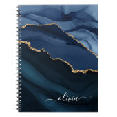 Navyblaue Achat-Geode Gold-Monogramm Notizblock (Vorderseite)