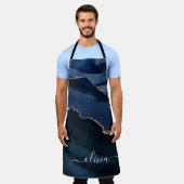 Navyblaue Achat-Geode Gold-Monogramm Schürze (Getragen)