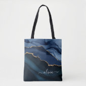 Navyblaue Achat-Geode Gold-Monogramm Tasche (Vorderseite)