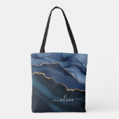 Navyblaue Achat-Geode Gold-Monogramm Tasche (Rückseite)