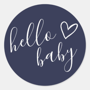 Navyblaue Baby Boy Hello Baby Shower Runder Aufkleber