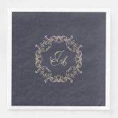 Navyblaue Barock-Monogramm-Hochzeitsservietten Serviette (Vorderseite)