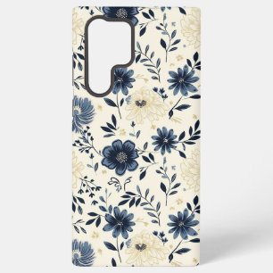 Navyblaue Beige Vintage-Folkart-Blumen Samsung Galaxy Hülle