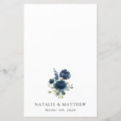 Navyblaue Blumen, Grün, Boho, Hochzeitsmenü (Rückseite)