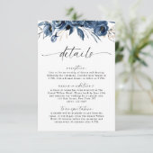 Navyblaue Blumen Hochzeit Kalligrafie QR Code Begleitkarte (Stehend Vorderseite)