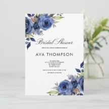 Navyblaue Blumen-Hochzeitsdusche-Einladung