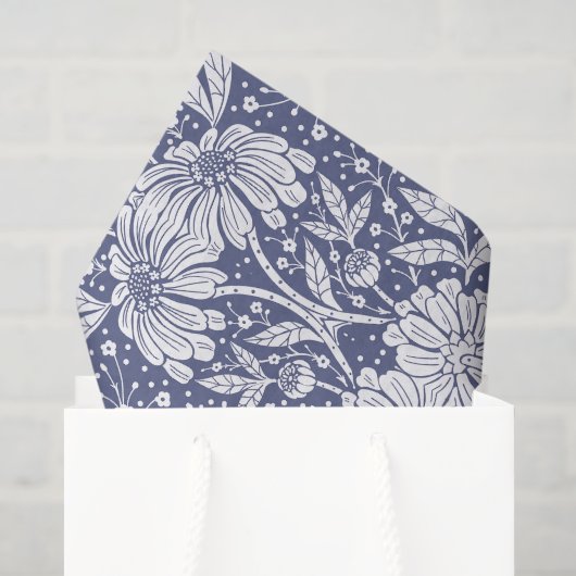 Navyblaue Blumengebilde im William-Morris-Stil Seidenpapier (Geschenktüte)