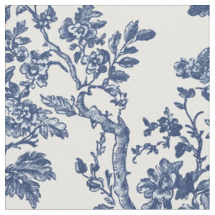 Navyblaue Blumenranken-Toile Stoff