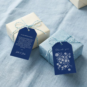 Navyblaue Chinoiserie Blumen Hochzeit Danke schön Geschenkanhänger