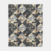Navyblaue Creme-Quilt-Patchwork-Gingham-Patchwork Fleecedecke (Vorderseite)