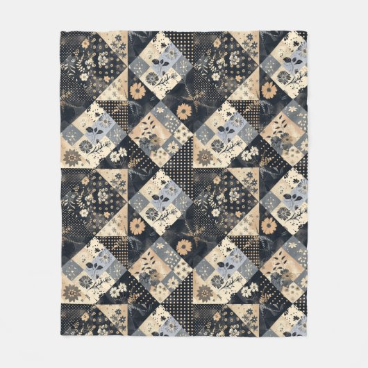 Navyblaue Creme-Quilt-Patchwork-Gingham-Patchwork Fleecedecke (Vorderseite)