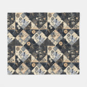 Navyblaue Creme-Quilt-Patchwork-Gingham-Patchwork Fleecedecke (Vorderseite (Horizontal))