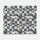 Navyblaue Creme-Quilt-Patchwork-Gingham-Patchwork Fleecedecke (Vorderseite (Horizontal))