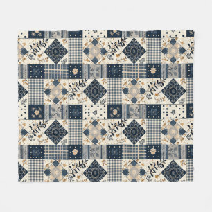 Navyblaue Creme-Quilt-Patchwork-Gingham-Patchwork Fleecedecke