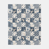 Navyblaue Creme-Quilt-Patchwork-Gingham-Patchwork Fleecedecke (Vorderseite)