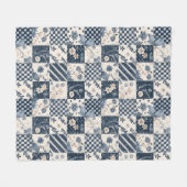 Navyblaue Creme-Quilt-Patchwork-Gingham-Patchwork Fleecedecke (Vorderseite (Horizontal))