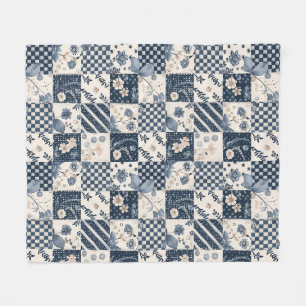 Navyblaue Creme-Quilt-Patchwork-Gingham-Patchwork Fleecedecke