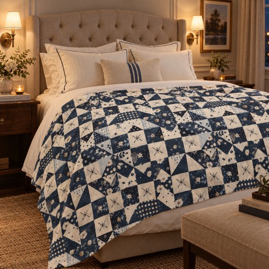 Navyblaue Creme-Quilt-Patchwork-Gingham-Patchwork Fleecedecke