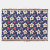 Navyblaue Decke mit cremefarbenen Blumen (Vorderseite)